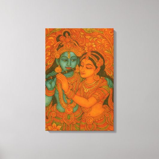 Radha Krishna Mural painting from Kerala Canvas Afdruk (Voorkant)