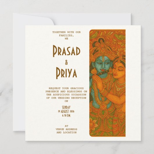 Radha Krishna Mural painting Indian Hindu Save The Date (Voorkant)