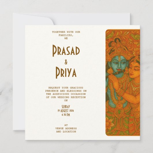 Radha Krishna Mural painting Indian Save The Date (Voorkant)