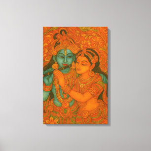 Radha Krishna-muurdecoratie uit Kerala Canvas Afdruk