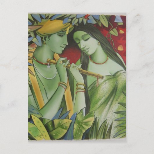 RADHA KRISHNA OIL PAINTING BRIEFKAART (Voorkant)