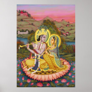 Radha Krishna over het Poster Lotus