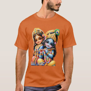 Radha Krishna T-shirt met veelkleurige heilige tek