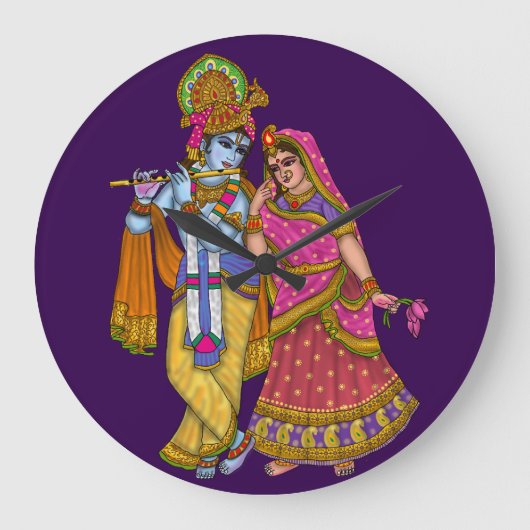 Radha Krishna Wall Clock Grote Klok (Voorkant)