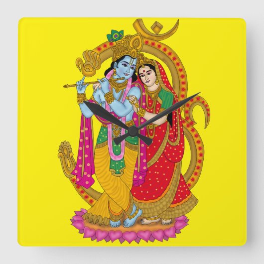 Radha Krishna Wall Clock Vierkante Klok (Voorkant)