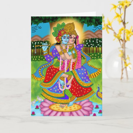 Radha Krishna Wenskaart Kaart (Gele Bloem)