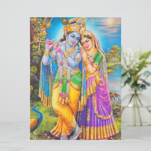 Radha Krishna with Flute Hare Krishna Kaart (Staand voorkant)