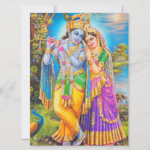 Radha Krishna with Flute Hare Krishna Kaart