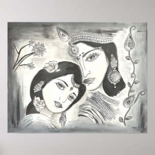 Radha Krishna zwart-wit Poster