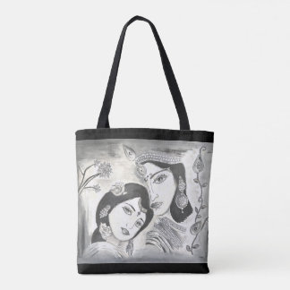 Radha Krishna zwart-wit Tote Bag