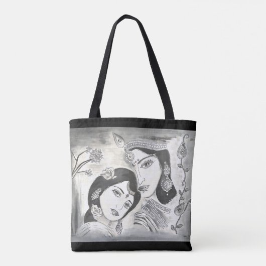 Radha Krishna zwart-wit Tote Bag (Achterkant)
