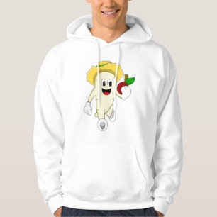 Radiaal als landbouwer met fruit hoodie