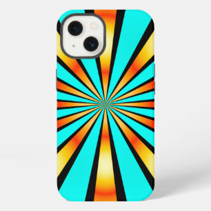 Radiaal patroon turquoise oranje zwart iPhone 13 hoesje