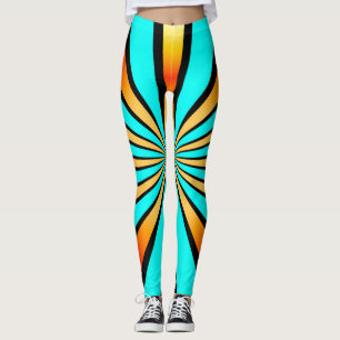 Radiaal patroon turquoise oranje zwart leggings