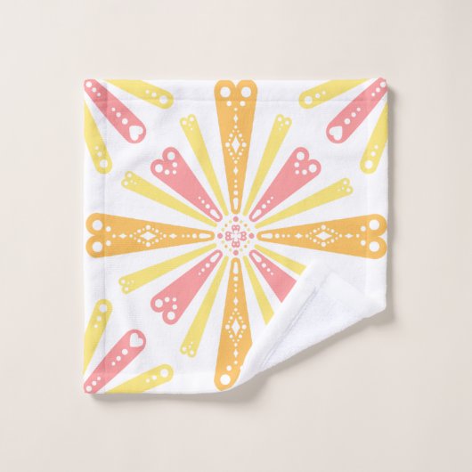 Radial Heart Sunburst Patroon Roze Geel Bad Handdoek (Wasdoekje)