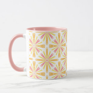 Radial Heart Sunburst Patroon Roze Geel Mok