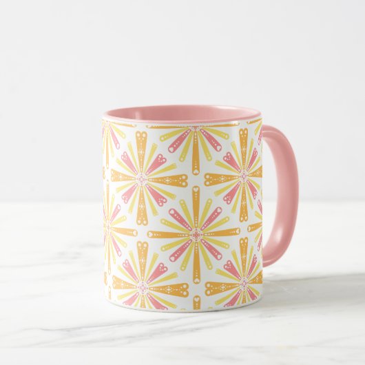 Radial Heart Sunburst Patroon Roze Geel Mok (Voorkant rechts)