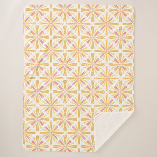 Radial Heart Sunburst Patroon Roze Geel Sherpa Deken (Voorkant)