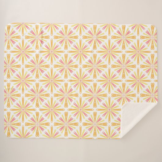 Radial Heart Sunburst Patroon Roze Geel Sherpa Deken (Voorkant (horizontaal))