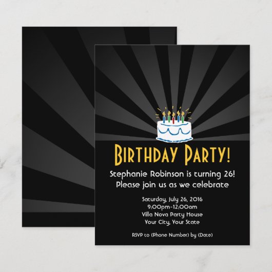 Radial Lights verjaardagstaart feestuitnodigingen Kaart (Voorkant / Achterkant)