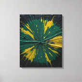Radiale impact: groene en gele verf barsten canvas afdruk (Voorkant)