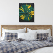Radiale impact: groene en gele verf barsten canvas afdruk (Insitu (Slaapkamer))