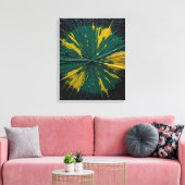 Radiale impact: groene en gele verf barsten canvas afdruk (Insitu (Woonkamer))