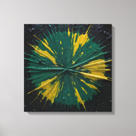 Radiale impact: groene en gele verf barsten canvas afdruk