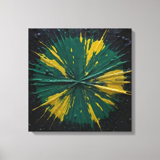 Radiale impact: groene en gele verf barsten canvas afdruk (Voorkant)