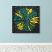 Radiale impact: groene en gele verf barsten canvas afdruk (Insitu (Houten vloer))