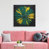 Radiale impact: groene en gele verf barsten canvas afdruk (Insitu (Woonkamer))