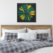 Radiale impact: groene en gele verf barsten canvas afdruk (Insitu (Slaapkamer))
