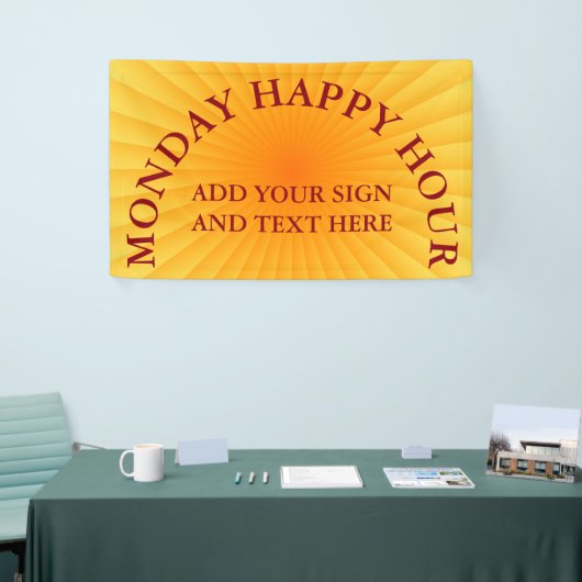 Radiale stralen - oranje geel + uw ideeën spandoek (Beurs)