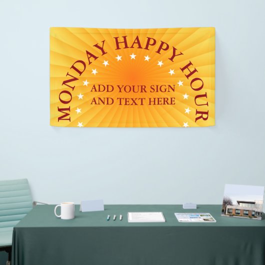 Radiale stralen - oranje geel + uw ideeën spandoek (Beurs)