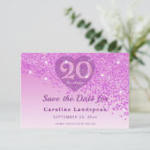 Radiant 20th Birthday Pink Glitter Frosted Heart Save The Date (Staand voorkant)