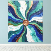 Radiant Abstract Swirl Art – Teal, Blue & Gold Tex Canvas Afdruk (Insitu (Houten vloer))