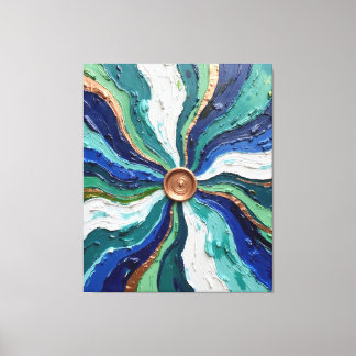 Radiant Abstract Swirl Art – Teal, Blue & Gold Tex Canvas Afdruk