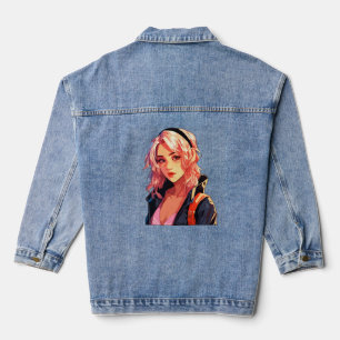 Radiant anime meisje: mooie manga kunst denim jacket