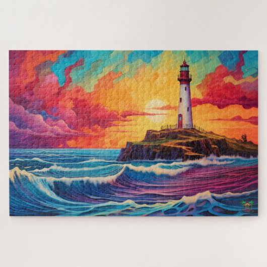 🌅Radiant Beacon: Sunset Lighthouse Legpuzzel (Horizontaal)