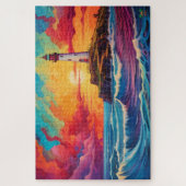 🌅Radiant Beacon: Sunset Lighthouse Legpuzzel (Verticaal)