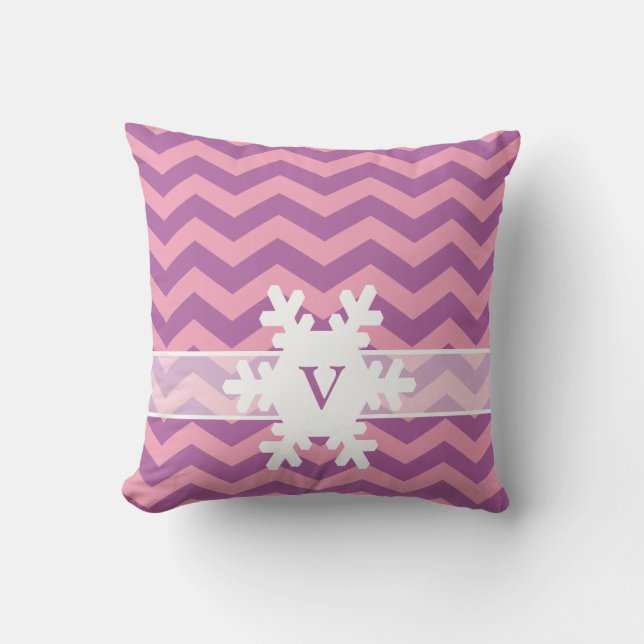 Radiant Bevroren Orchid Chevrons met Snowflake Kussen (Voorkant)