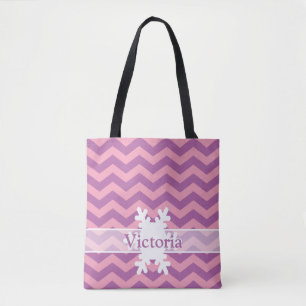 Radiant Bevroren Orchid Chevrons met Snowflake Tote Bag