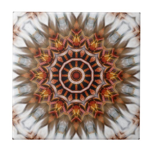 Radiant Bird Feather Kaleidoscope Mandala Tegel Tegeltje (Voorkant)