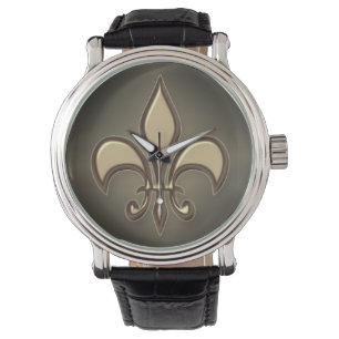 Radiant Black Gold Fleur de lis Horloge
