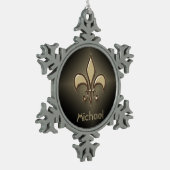 Radiant Black Gold Fleur de lis Tin Sneeuwvlok Ornament (Links)