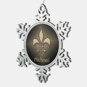 Radiant Black Gold Fleur de lis Tin Sneeuwvlok Ornament (Rechts)