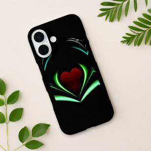 Radiant Black Neon Heart Energy Wings iPhone 16 Hoesje