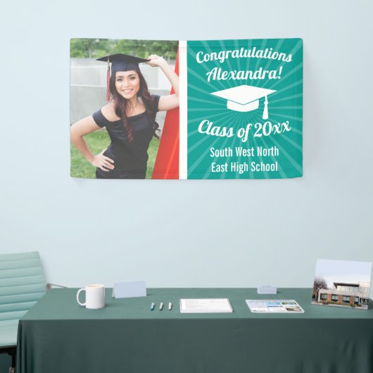 Radiant Blauwgroen aangepaste foto Afstuderen bann Spandoek (Beurs)