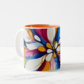 Radiant Bloom - Abstract Floral Burst Tweekleurige Koffiemok (Voorkant links)