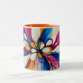 Radiant Bloom - Abstract Floral Burst Tweekleurige Koffiemok (Center)